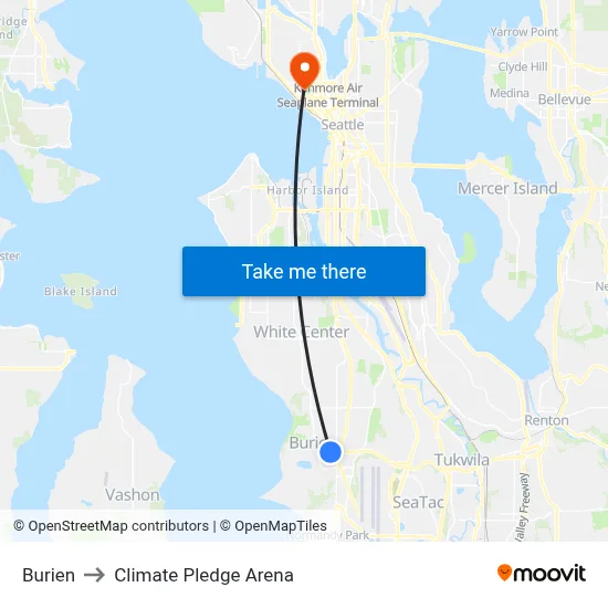 Burien to Climate Pledge Arena map