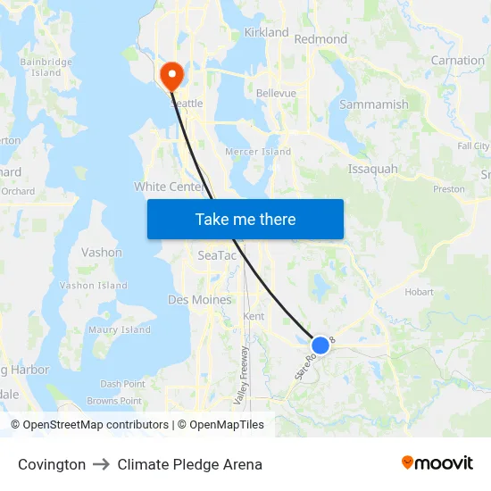 Covington to Climate Pledge Arena map