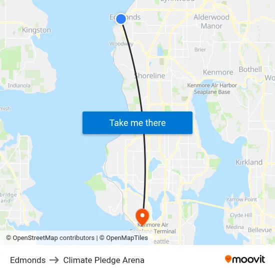 Edmonds to Climate Pledge Arena map