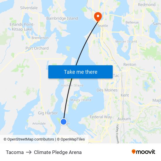 Tacoma to Climate Pledge Arena map