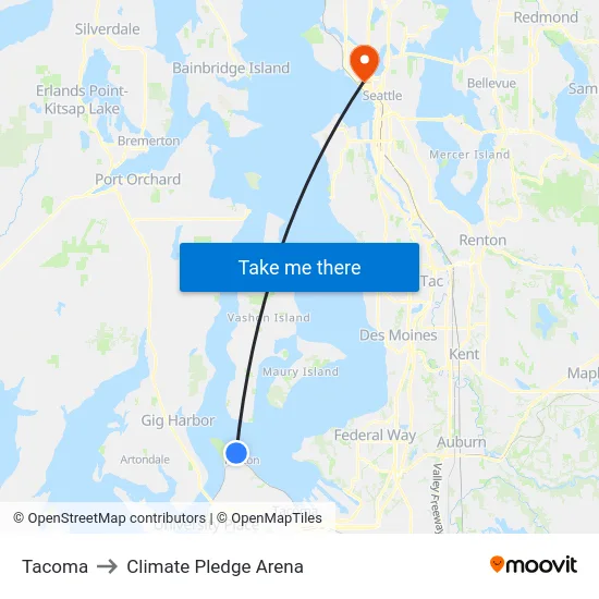 Tacoma to Climate Pledge Arena map