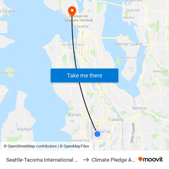 Seattle-Tacoma International Airport to Climate Pledge Arena map