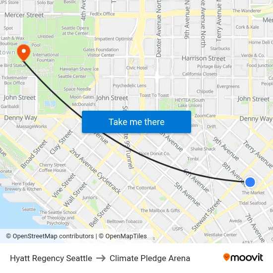 Hyatt Regency Seattle to Climate Pledge Arena map