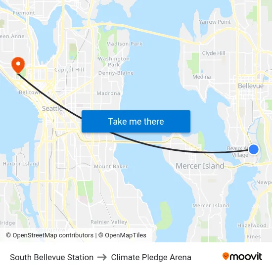 South Bellevue Station to Climate Pledge Arena map