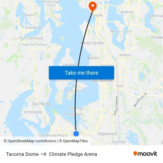 Tacoma Dome to Climate Pledge Arena map