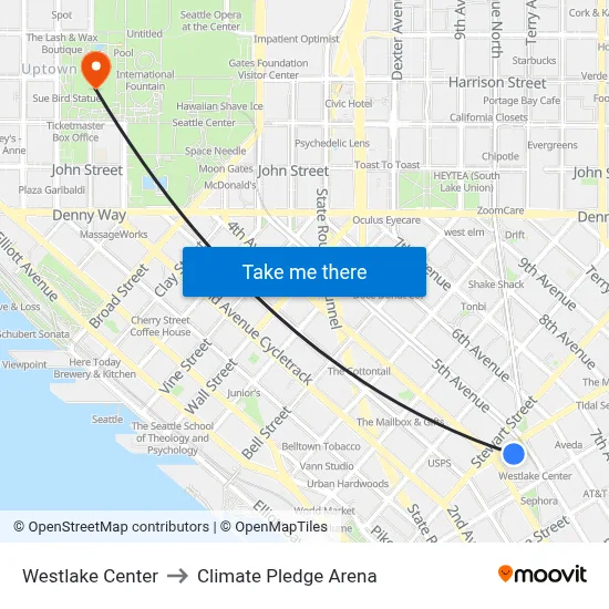 Westlake Center to Climate Pledge Arena map