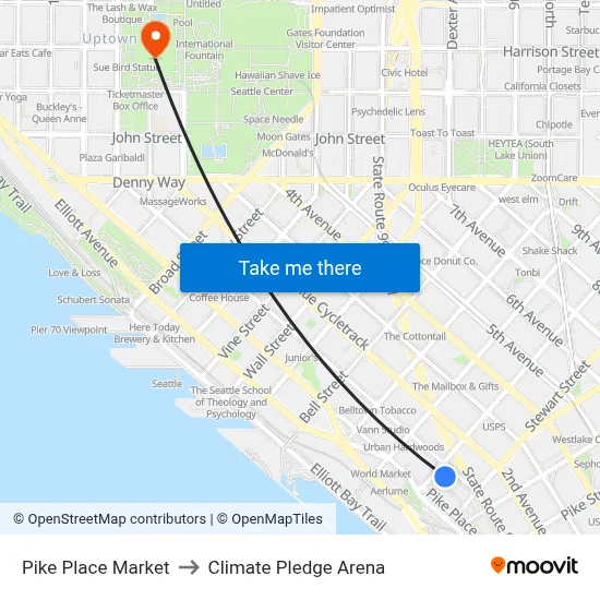 Pike Place Market to Climate Pledge Arena map
