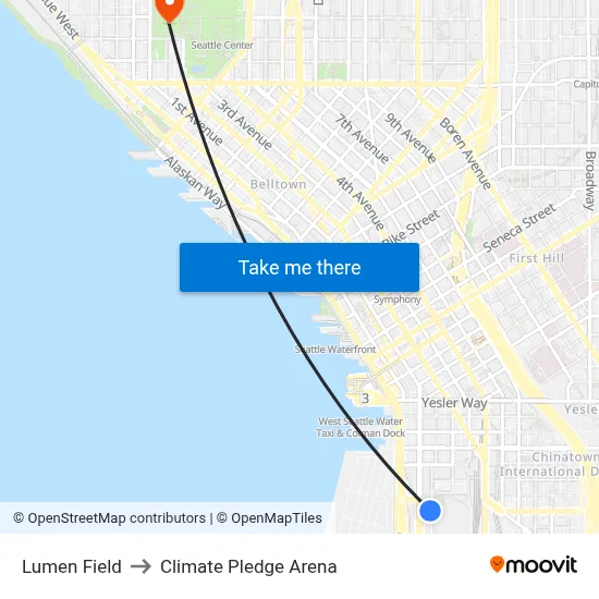 Lumen Field to Climate Pledge Arena map