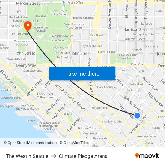 The Westin Seattle to Climate Pledge Arena map