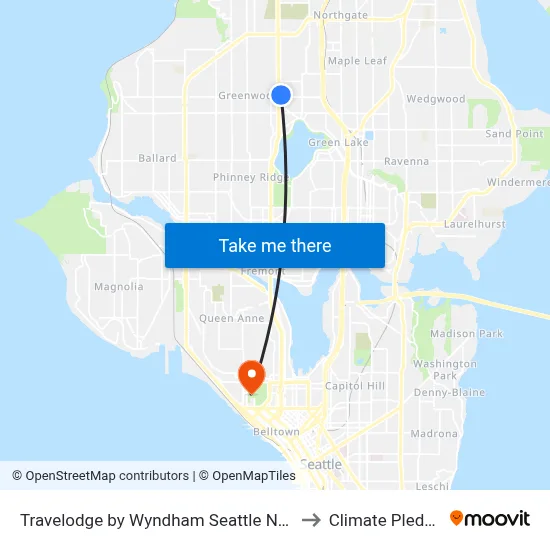Travelodge Seattle - North Of Downtown to Climate Pledge Arena map