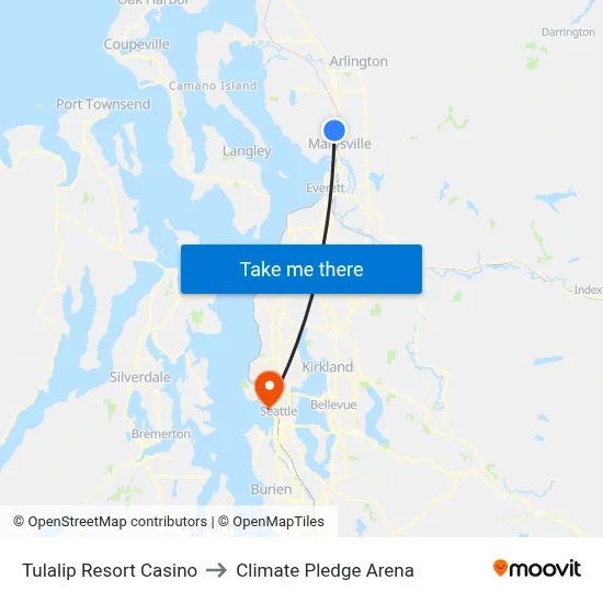 Tulalip Resort Casino to Climate Pledge Arena map