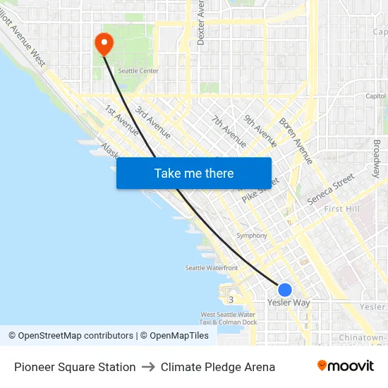 Pioneer Square Station to Climate Pledge Arena map