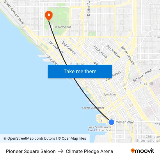 Pioneer Square Saloon to Climate Pledge Arena map