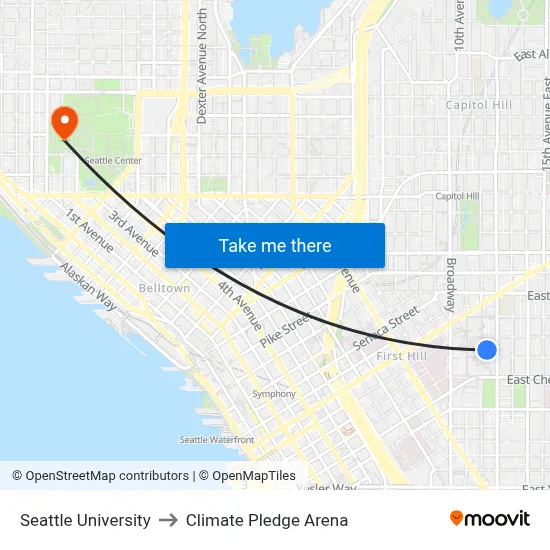 Seattle University to Climate Pledge Arena map