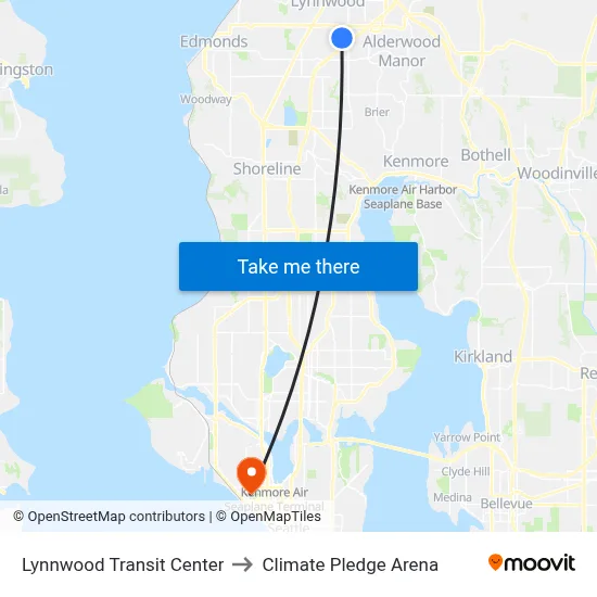 Lynnwood Transit Center to Climate Pledge Arena map