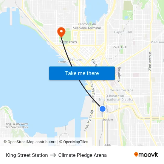 King Street Station to Climate Pledge Arena map