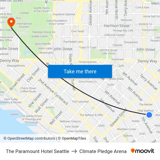 The Paramount Hotel Seattle to Climate Pledge Arena map