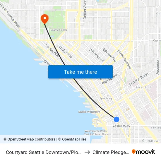 Courtyard Seattle Downtown/Pioneer Square to Climate Pledge Arena map