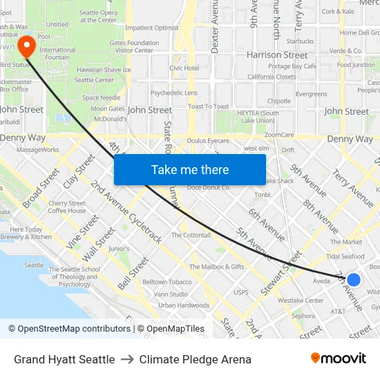 Grand Hyatt Seattle to Climate Pledge Arena map