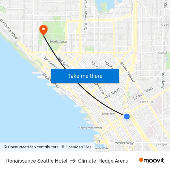 Renaissance Seattle Hotel to Climate Pledge Arena map