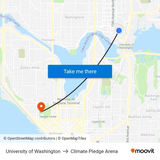 University of Washington to Climate Pledge Arena map