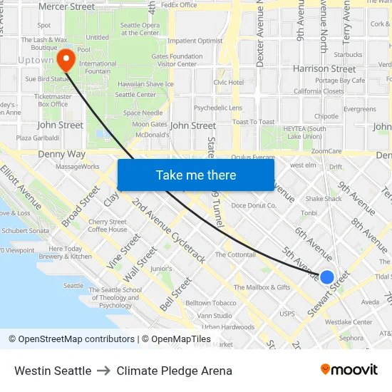 Westin Seattle to Climate Pledge Arena map