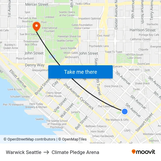 Warwick Seattle to Climate Pledge Arena map