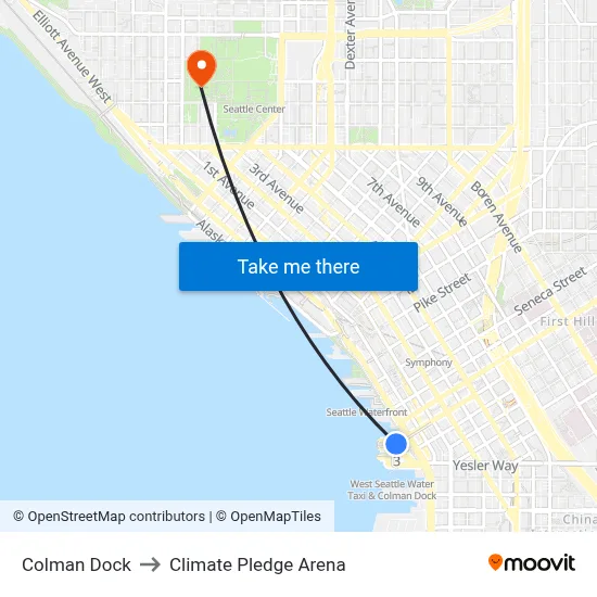 Colman Dock to Climate Pledge Arena map