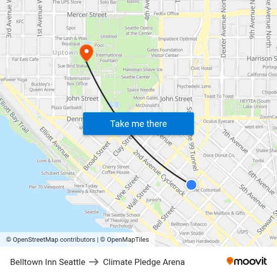 Belltown Inn Seattle to Climate Pledge Arena map