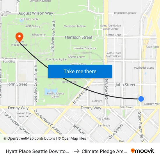 Hyatt Place Seattle Downtown to Climate Pledge Arena map