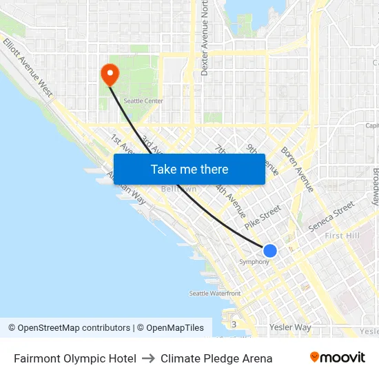 Fairmont Olympic Hotel to Climate Pledge Arena map