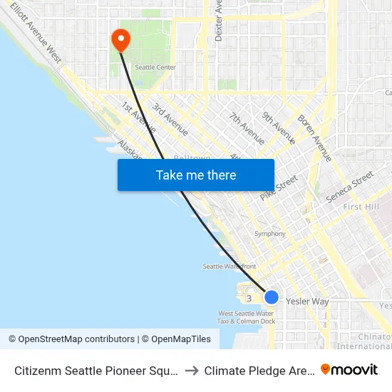 Citizenm Seattle Pioneer Square to Climate Pledge Arena map