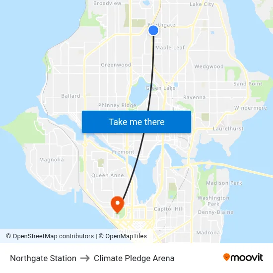 Northgate Station to Climate Pledge Arena map