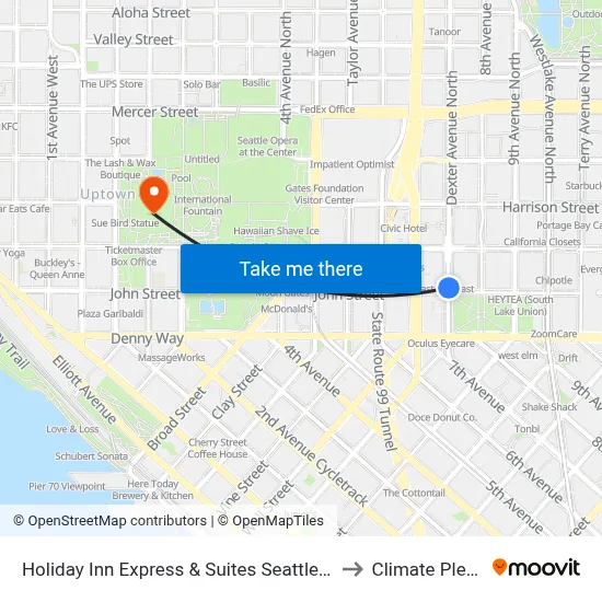 Holiday Inn Express & Suites Seattle Downtown - Lake Union to Climate Pledge Arena map