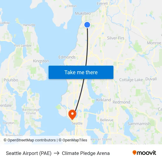 Seattle Airport (PAE) to Climate Pledge Arena map