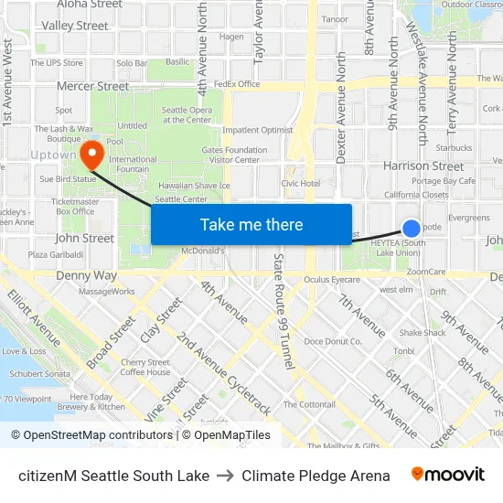 citizenM Seattle South Lake to Climate Pledge Arena map