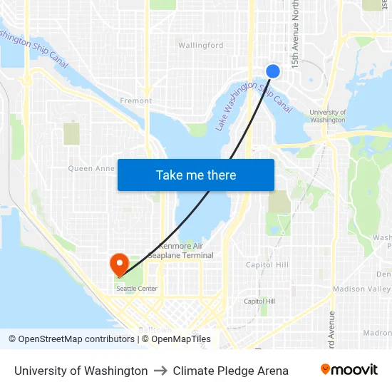 University of Washington to Climate Pledge Arena map