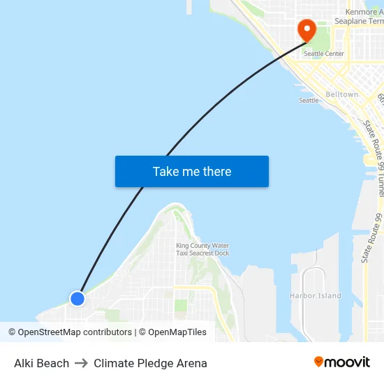 Alki Beach to Climate Pledge Arena map