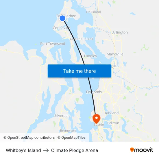 Whitbey's Island to Climate Pledge Arena map