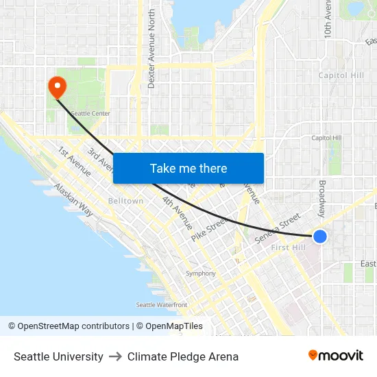Seattle University to Climate Pledge Arena map