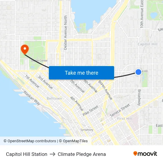 Capitol Hill Station to Climate Pledge Arena map