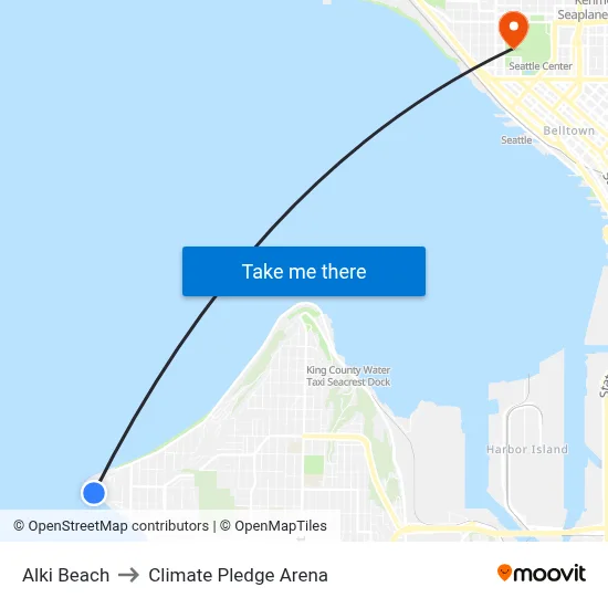 Alki Beach, Seattle, WA 98116 to Climate Pledge Arena map