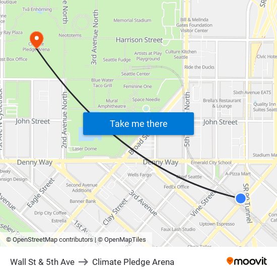 Wall St & 5th Ave to Climate Pledge Arena map