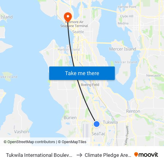 Tukwila International Boulevard to Climate Pledge Arena map