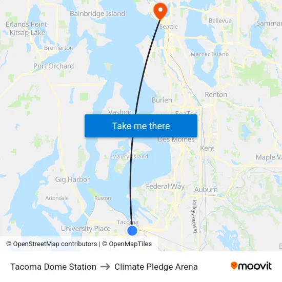 Tacoma Dome Station to Climate Pledge Arena map