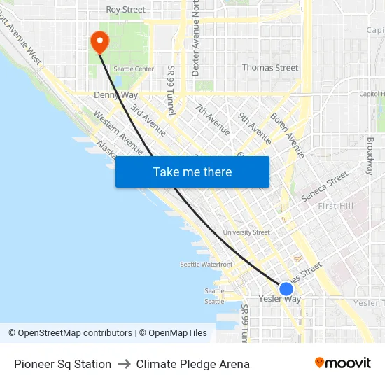 Pioneer Sq Station to Climate Pledge Arena map