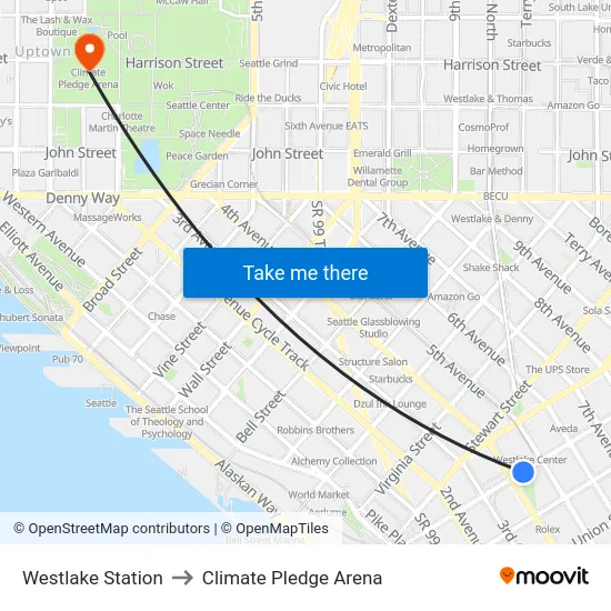 Westlake Station to Climate Pledge Arena map