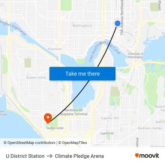 U District Station to Climate Pledge Arena map