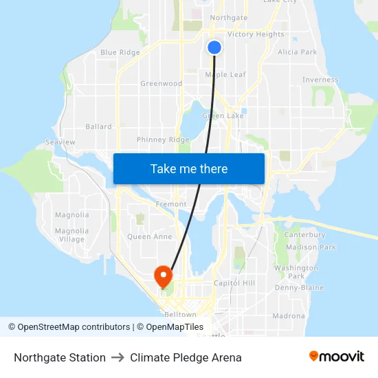 Northgate Station to Climate Pledge Arena map