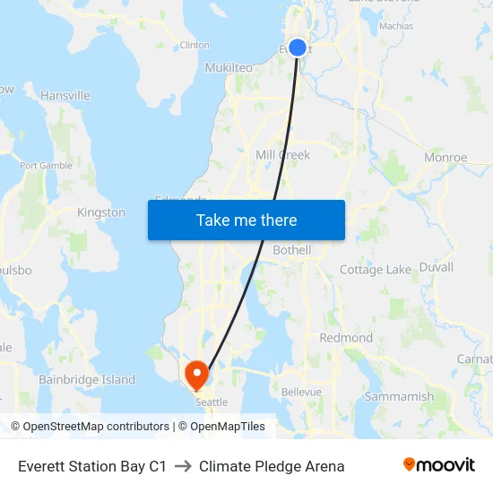 Everett Station Bay C1 to Climate Pledge Arena map